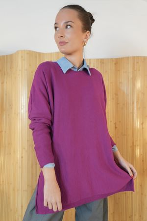 Winnie Ribby Stretch Longline Fine Knit Magenta